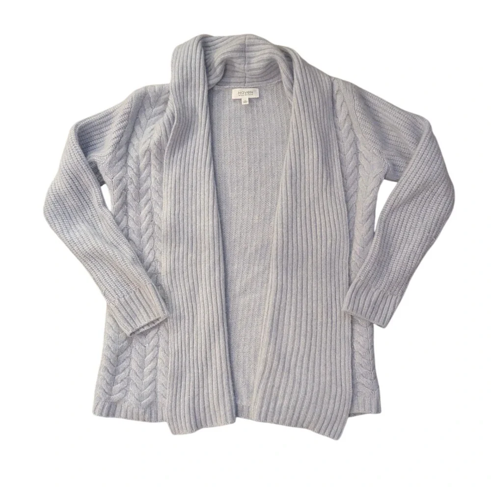 Haven Well Within Cardigan Women XS Blue Cashmere Cable‎ Knit Open Front Sweater